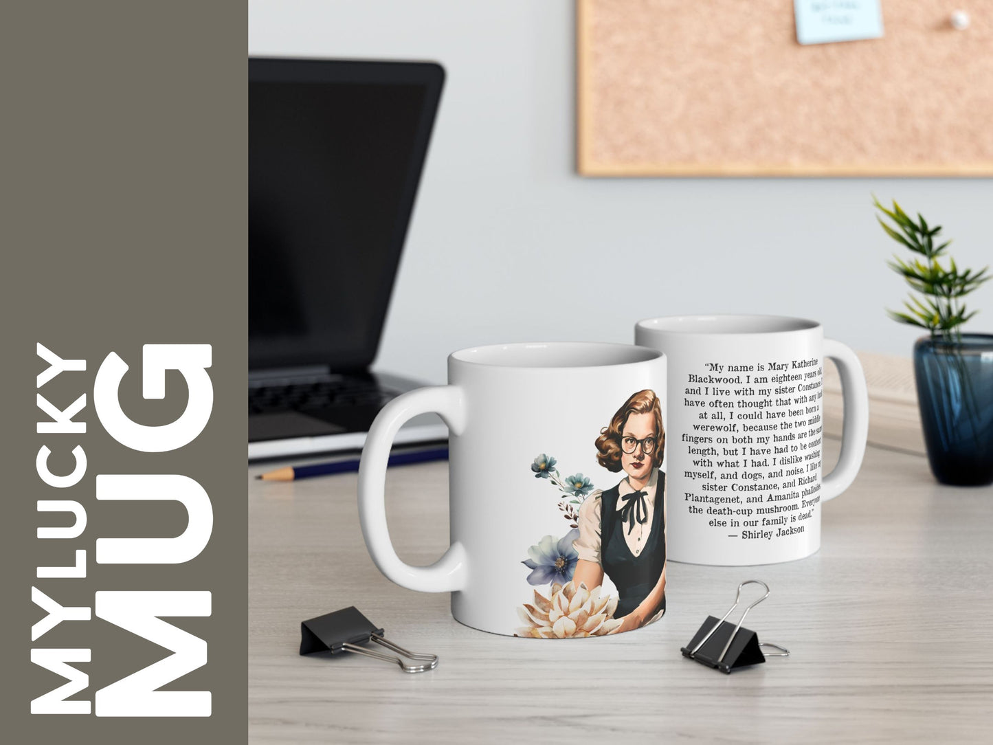 Shirley Jackson Illustrated Mug (Doublesided) Printable Crossword/Bookmarks Included