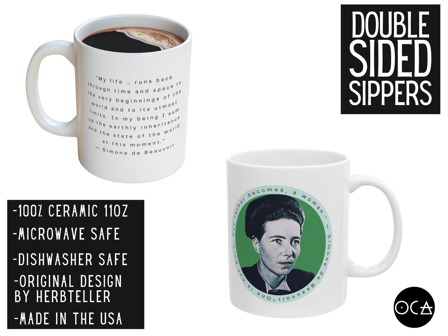 Simone de Beauvoir Mug (Doublesided/Quote Mug)